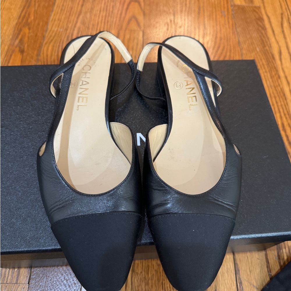 CHANEL Black Slingback Flats